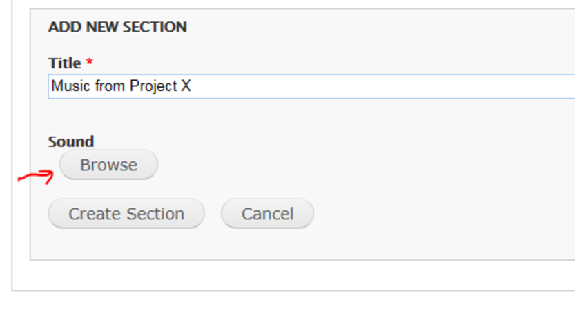 Add a title and click 'Browse' to insert a sound-link.