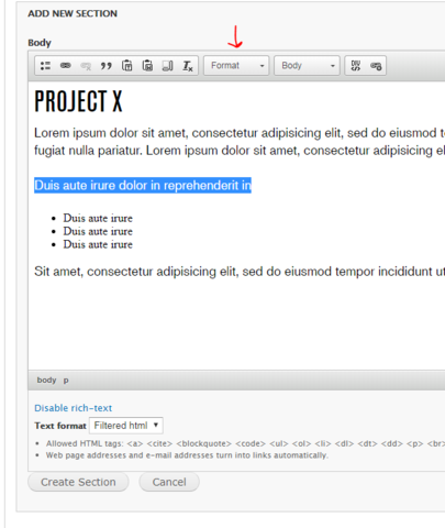 To deselect a heading, repeat the previous step.