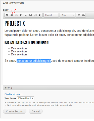 ... and insert an active link in the text