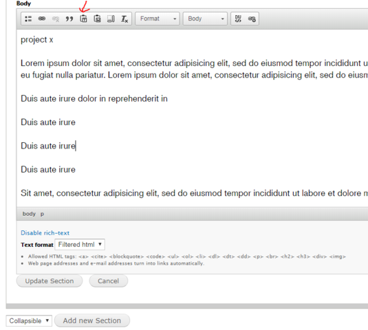 ... or use the 'Paste as plain text'-option to copy-paste some text