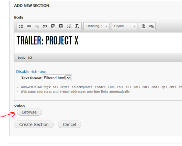 Click 'Browse' to add your video-link.