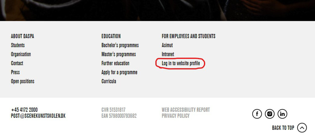 Click "Log in to website profile"