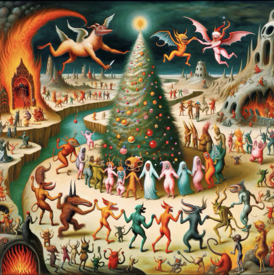 Billedet er AI-genereret med inspiration fra Hieronymus Bosch.